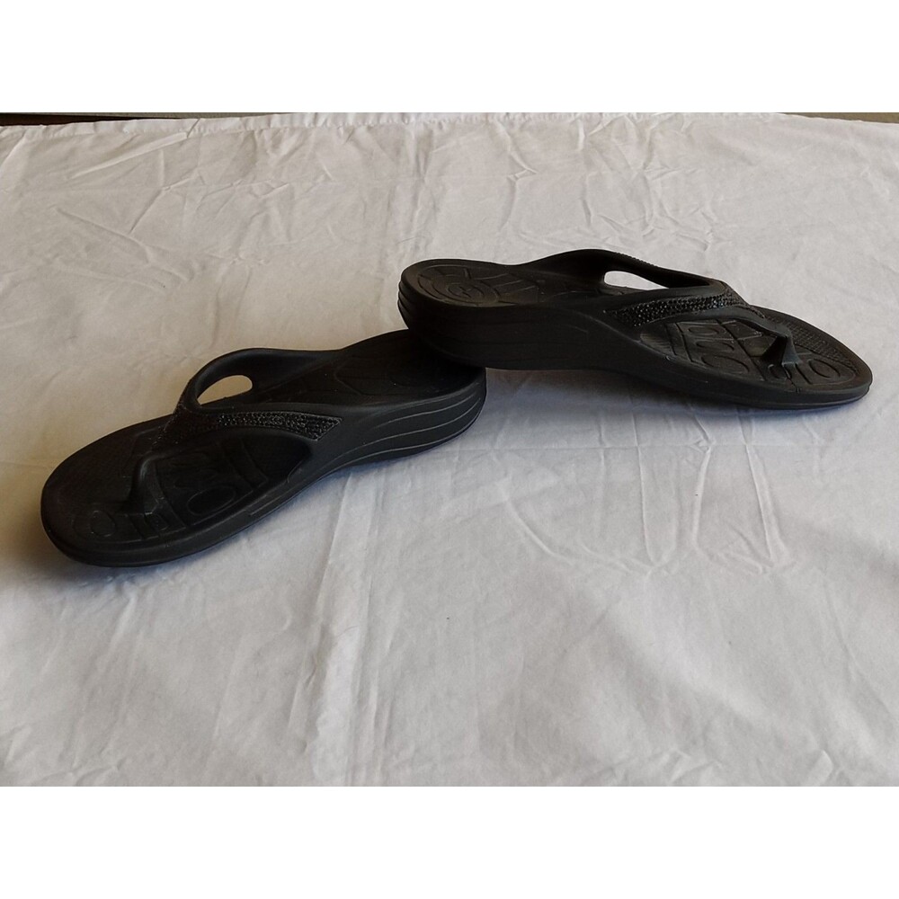 Aetrex BLACK Lynco Orthotic Flip Flop US 6 Glitter Sandals Fiji Sparkle - Picture 11 of 13